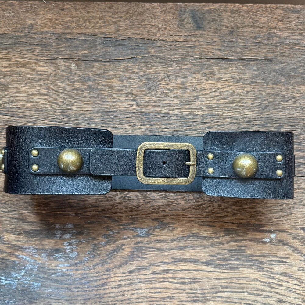 Diane Von Furstenberg Black Leather Belt, Wide w/ Gunmetal Hardware